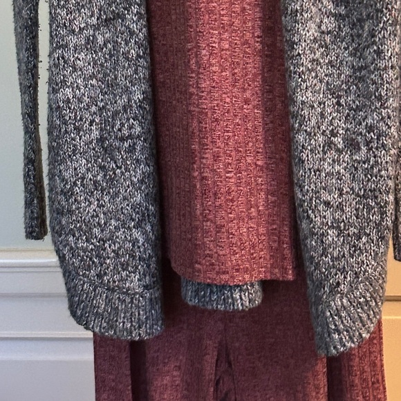 LOFT Gray Open-Front Cardigan Sweater Marled Gray Burgundy White Size Small - Picture 13 of 13